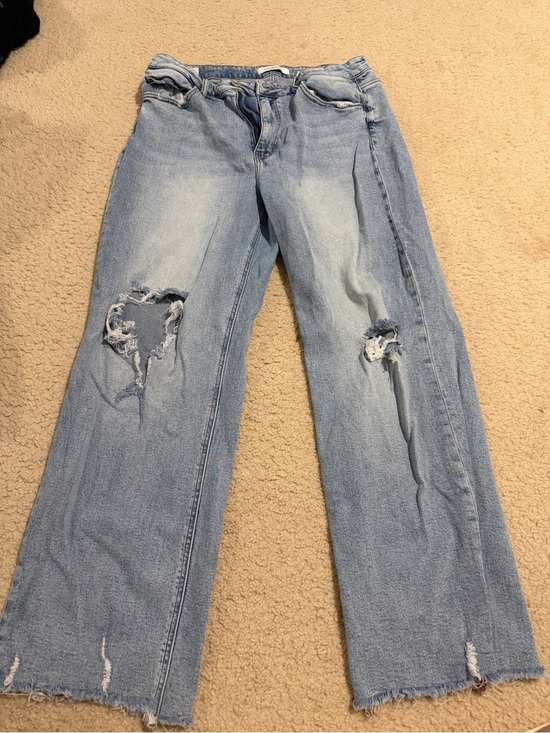 Lovervet Denim - Light Blue Distressed Wide-Leg Jeans - Women's Flare